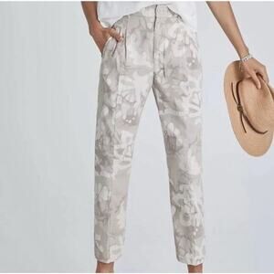 Anthropologie Pants Womens 25 Beige Floral Linen Pleated Floral Boho Cottagecore